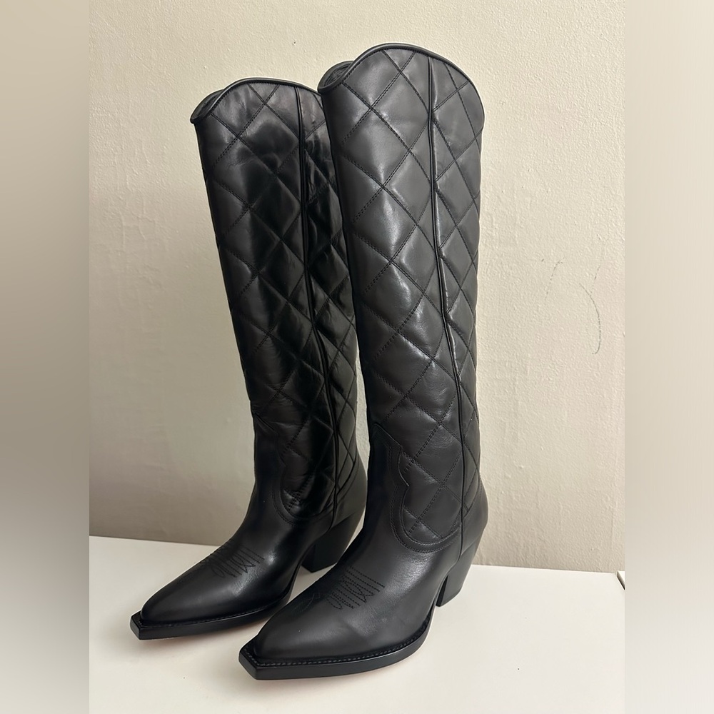 Sandro Black Quilted Leather Boots
